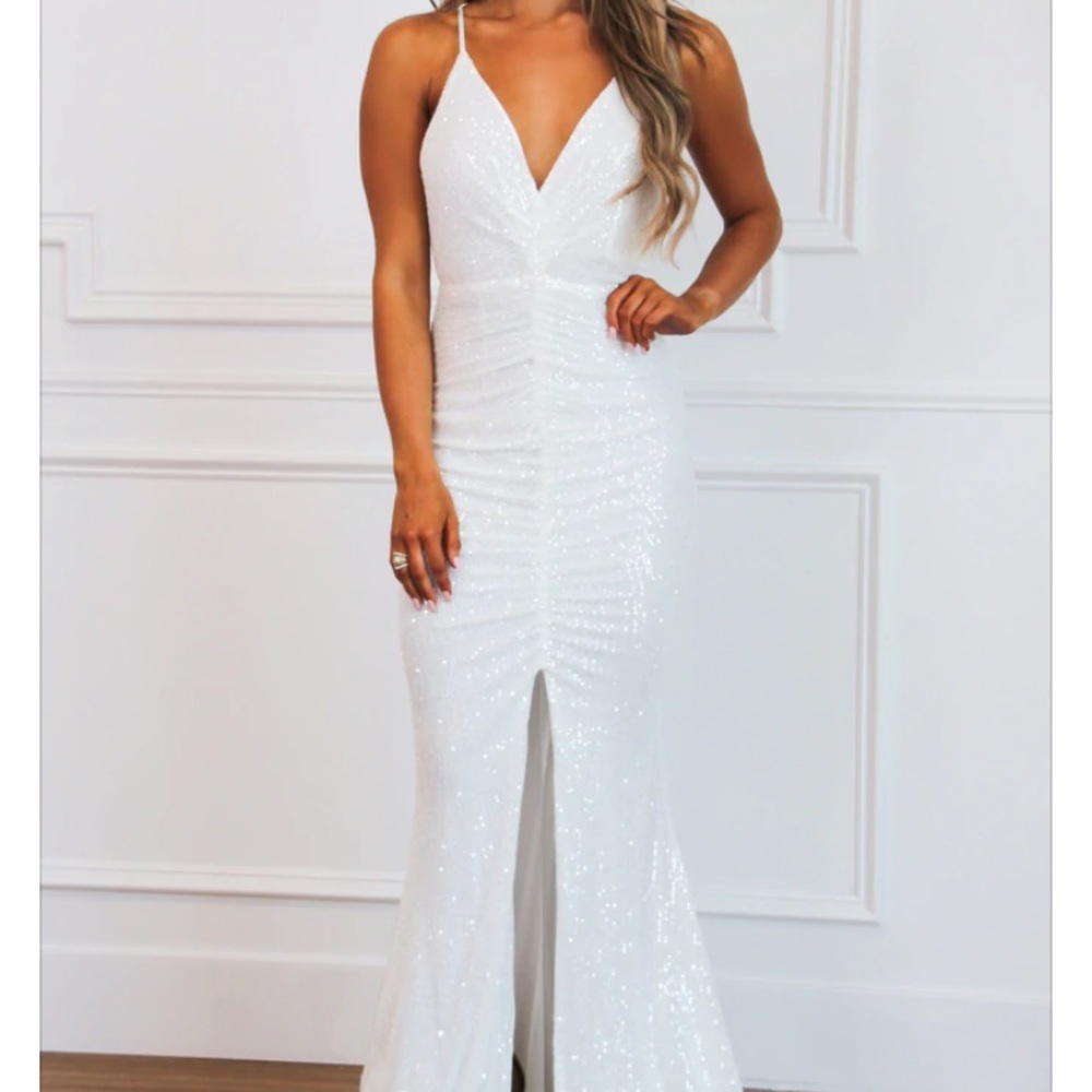 CHASE YOU DOWN SEQUIN MAXI DRESS: WHITE from Bella and Bloom Boutique